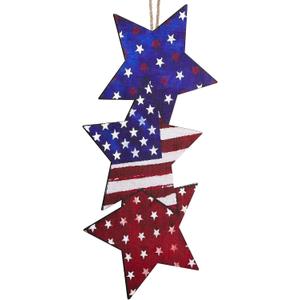 4th of July Hanging Door Sign Wooden Double Sided Patriotic Door Hanger Fourth of July Patriotic Stars USA Stars Porch Signs Independence Day Wall Hanging Memorial Day Hanger for Home Decor