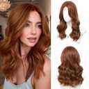 Auburn Medium Length Wigs for Women 18 Inch Middle Part Synthetic Hair Wavy Wig - Natural Hairline Wig for Daily Party/Halloween Use(Auburn,18 Inch)