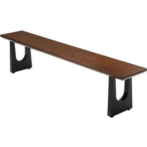 Walnut Color Long Bench Solid Wood Top Metal Legs U-Shaped Design Durable Sturdy Dining Bench Ideal for Office Home Restaurant Patio Multiple (Bench, 55.12in)