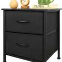 Nightstand with Fabric Bins, Bedside Furniture, Night Stand, End Table Nightstand Storage Tower Unit Organizer with 2 Fabric Bins for Living Room (Black)