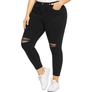 ALLABREVE Womens Plus Size Skinny Jeans Stretchy High Waisted Ankle Jean Ripped Slim Fit Washed Denim Distressed Tight Jean (3X-Large, Ripped Asymmetrical Hem Black)