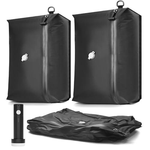 SUOCO Travel Pack Vacuum Kit, Travel Vacuum Bags with Wireless Electric Pump, Clothing Compression Packing Cubes for Carry-On Luggage Backpack Suitcase, 2 Small (Black)