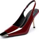 Women's Slingback 3In Kitten Heel Comfortable Closed Toe Pumps Dress Shoes for Women (6.5, Cap Wine Patent)