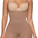 SHAPERX Open Bust Shapewear Tummy Control Bodysuits for Women Seamless Compression High Waisted Body Shaper (Small-Medium, Sienna(shorts))