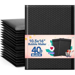 GSSUSA Large Bubble Mailers10.5x16 Padded Envelopes 40 Pack Black Padded Mailers Usable Size 10.5x15" Self-Seal Bubble Envelopes for Small Bubble Mailer,Packaging for Clothes,Magazines