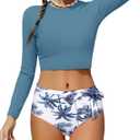Girls Rash Guard Swimsuits 2 Piece Solid Color Long Sleeve Swimsuit and Print Bathing Suit Girls' Swimwear, Size: 13-14 Years