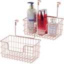 JUNCHU CHERRY Wire Hanging Storage Basket 2 Packs, Wall Mounted Kitchen Bathroom Storage Basket, Home Multi-Functional, no Punching, Bearing Strong, Suitable for Home, Office,Rose Gold