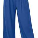 Eytino Womens Plus Size Pants Summer Elastic High Waist Drawstring Casual Loose Wide Leg Trousers Pants with Pockets(1X-5X), 1X (Blue)