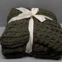 Bunnikins & Clover Olive Green Throw Blanket for Couch, Chunky Knit Blanket Throw with Chenille Yarn for Bed Living Room Home Decor, 50"x60"