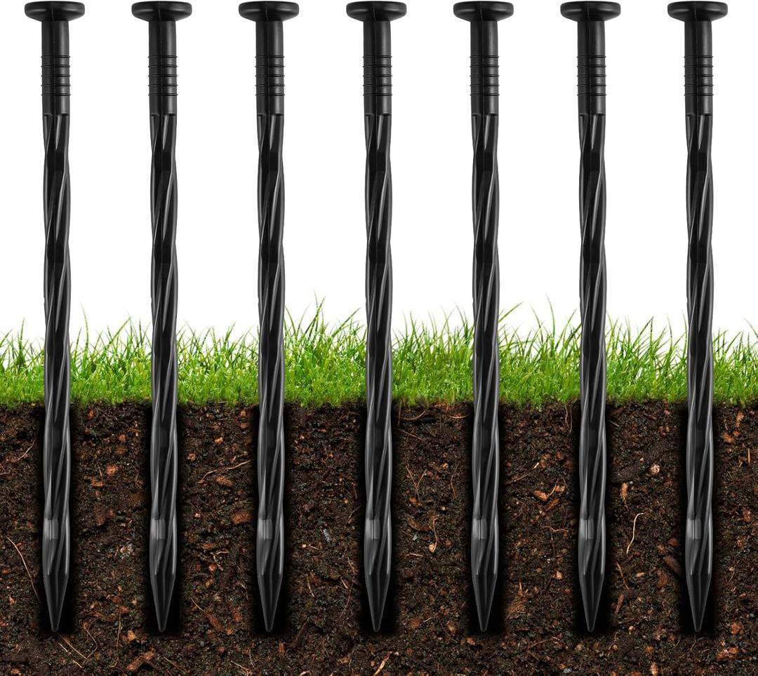 200Pcs 8-Inch Plastic Landscape Edging Spikes, Spiral Anchoring Nails for Weed Barrier, Paver Edging, Landscape Edging, Artificial Turf, Grass Pathways, and More
