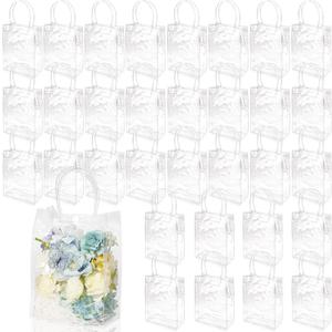 WhizToys 30 PCS Transparent Party Favour Clear Plastic Gift Bags with Handles, 5.9 x 7.9 x 2.8 Inches, Clear Mini Tote Goodie Bag Bulk PVC Plastic Bags with Handles for Gifts Weddings Birthdays