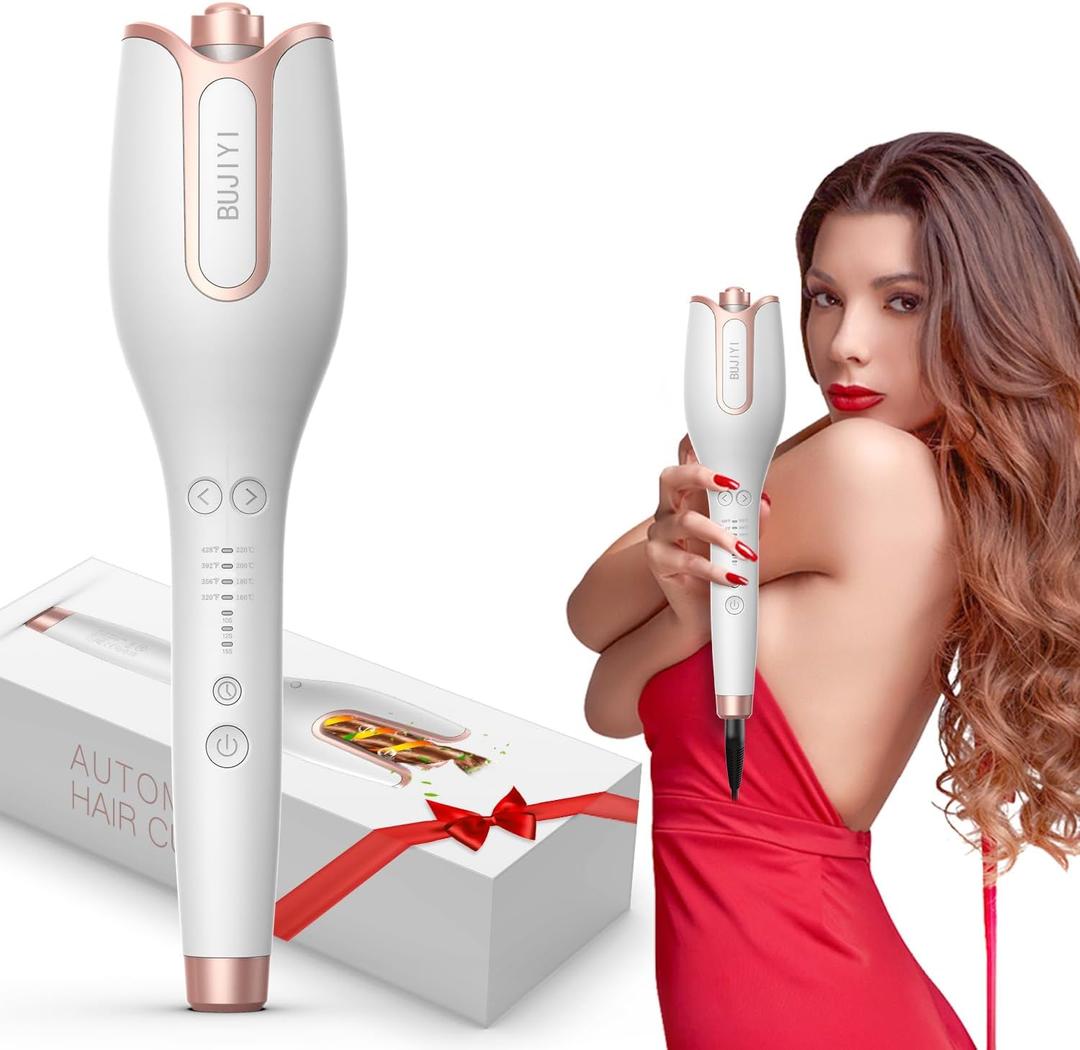 Automatic Rotating Curling Iron, Automatic Hair Curler, 4 Temperature Settings for All Hair Types, 3 Heating Durations for Diverse Styles, 1 Inch, Beach Waves Curling Wand (White)