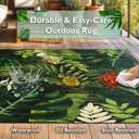 Arenarug 9x12 Monstera Tropical Outdoor Rug Waterproof, Dark Green