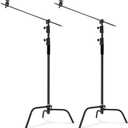 Soonpho 2 Pack 100% Heavy-Duty Steel C-Stand, Pro Photography Light Stand with 3.5'/108cm Extension Arm, Grip Head, Turtle Base for Studio Monolight, Softbox, Reflector, Max Height 10'/305cm Black