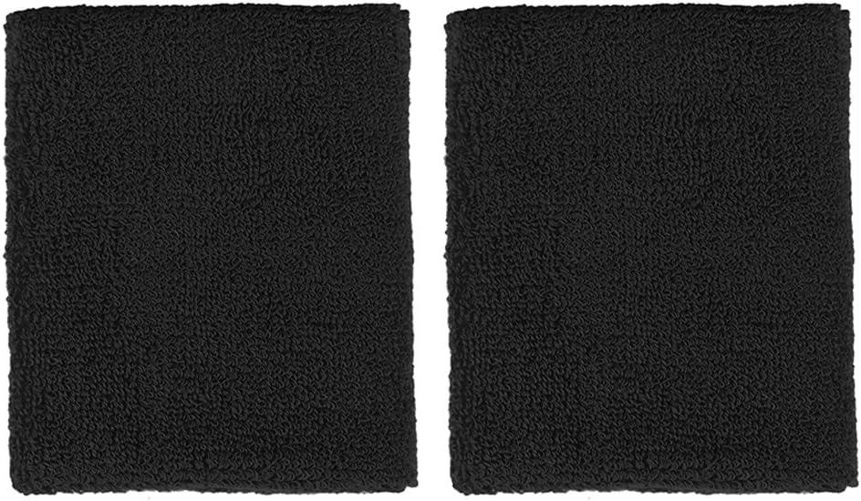 Extra Wide Athletic Soft Terry Cloth Sweat Wrist Band 2pc Set (One Size, Black)