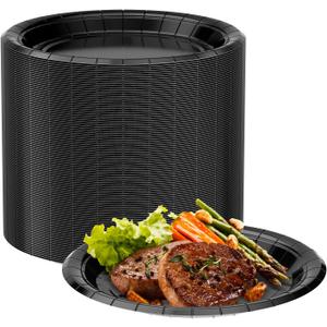 100PCS 7 Inch Black Paper Plates, Small Disposable Dessert Plates for Cake, Cookie, Appetizer, Heavy Duty, Solid and Eco-Friendly Party Plates for New Years, Weddings, Birthdays, BBQs, Dinner