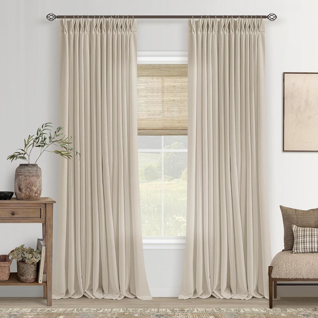 Neutral Linen Curtains 102 Inch Long Pinch Pleated 2 Panels for Living Room Light Filtering Semi Sheer Pinch Pleat Curtain 102 Length Memory Trained Boho Farmhouse Earthy Tone Drapes Apricot Oatmeal (40"W x 102"L (Pack of 2))