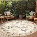 jinchan Round Rug 6ft Beige Jungle Animals Print, Machine Washable 6' Circle Modern Soft Non-Slip Forest Plant Throw Area Rug, Low Pile Carpet for Living Room Bedroom Dining Room Kids Room Playroom