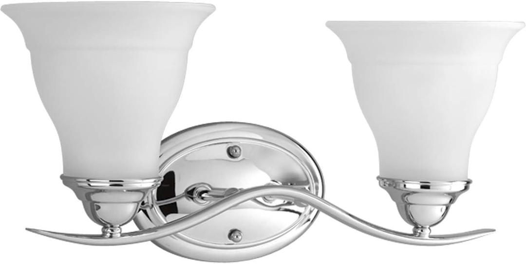Progress Lighting 2-Light Etched Glass Traditional Bath Vanity Light, Trinity Collection, Indoor, P3191-15, Polished Chrome, 17-1/2-Inch Width x 11-Inch Height