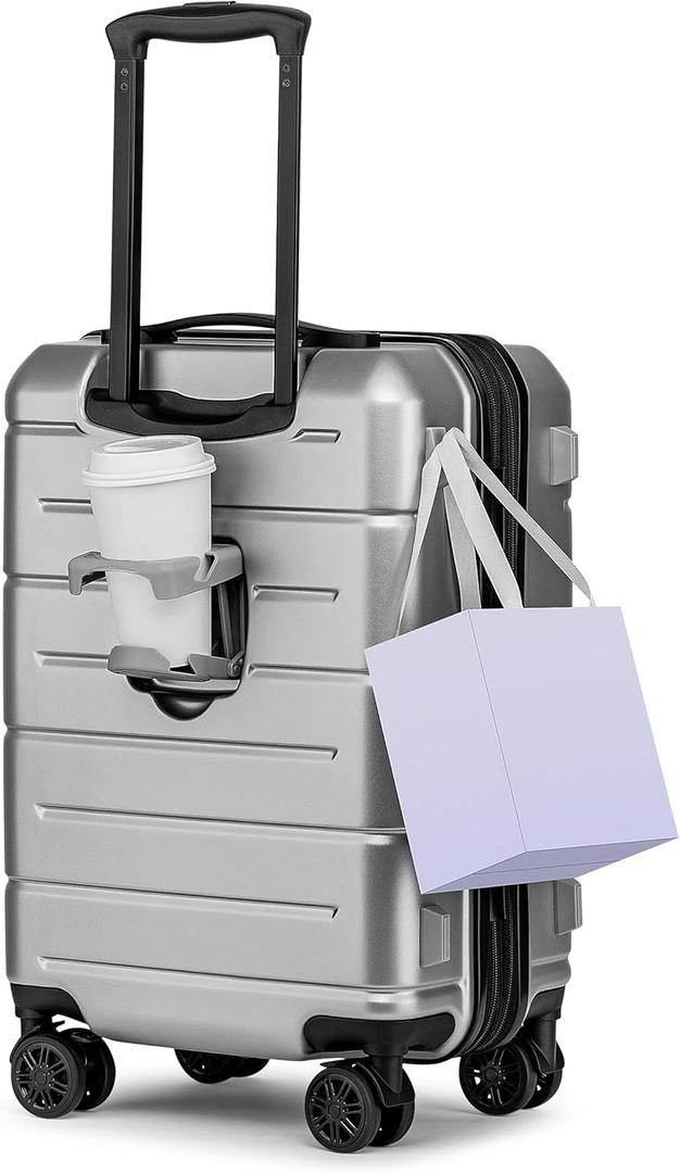 KYME Carry On Luggage 22x14x9 Airline Approved Hardshell 20 Inch with TSA Lock Carry On Suitcase with Wheels Small Travel Rolling Luggage with Cup Holder for Women Men Silver