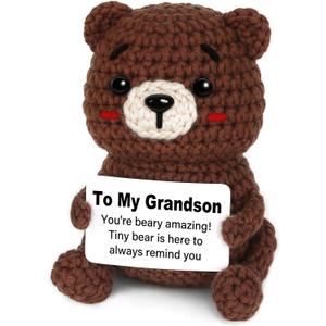 Grandson Gifts, Handmade Positive Crochet Bear Decor, Grandson Gift from Grandma Grandpa, Christmas Birthday Graduation Gift Ideas for Grandsons