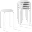 VECELO 6-Piece Stacking Stools, 17 Inch Standard Height, Padded Seat & Steel Legs, Portable Stackable Decoration Stools for School Classroom and Office Use, White