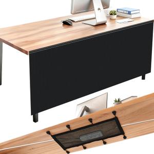 Tegeme 48'' Under Desk Privacy Panel with Cable Management Net Desk Skirt Self Adhesive Modesty Panel with Cord Organizer Pockets for Office Home Standing Workstation(Black)