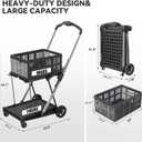Collapsible Shopping Cart with Wheels,2 Tier Multi Use Foldable Shopping Cart with 2 Storage Crates,Folding Shopping Trolley Utility Cart for Office,Groceries, Warehouse,Supermarket,Picnic (Grey)