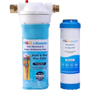 H&G lifestyles Iron Garden Hose Filter Water Softener for Filling Hot Tub Pool Spa Iron Remover for Well Water Heavy Metal Iron Removal Fits Standard 3/4" Garden Hose Thread Up to 100,000 Gallons