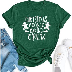 Christmas Cookie Baking Crew Shirts Women: Merry Christmas Printed T Shirt Casual Xmas Holiday Tee Tops (L)