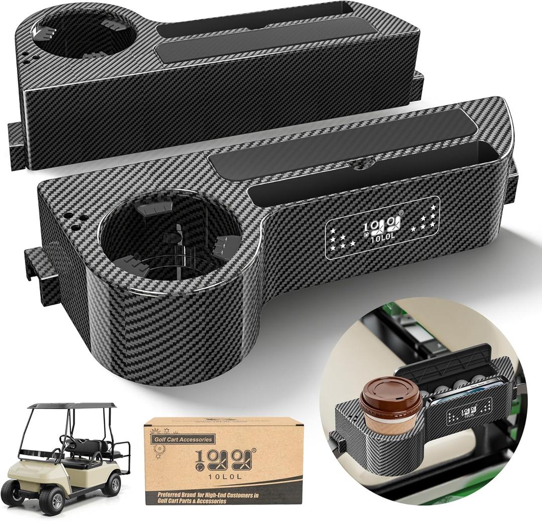 10L0L Golf Cart Armrest with Cup Holder Universal for EZGO Club Car Yamaha No Drilling Required Fits 1.0"/1-1/4" Square Tube Frame Premium Rear Seat Arm Rest with Phone Holder/Storage - Carbon Fiber