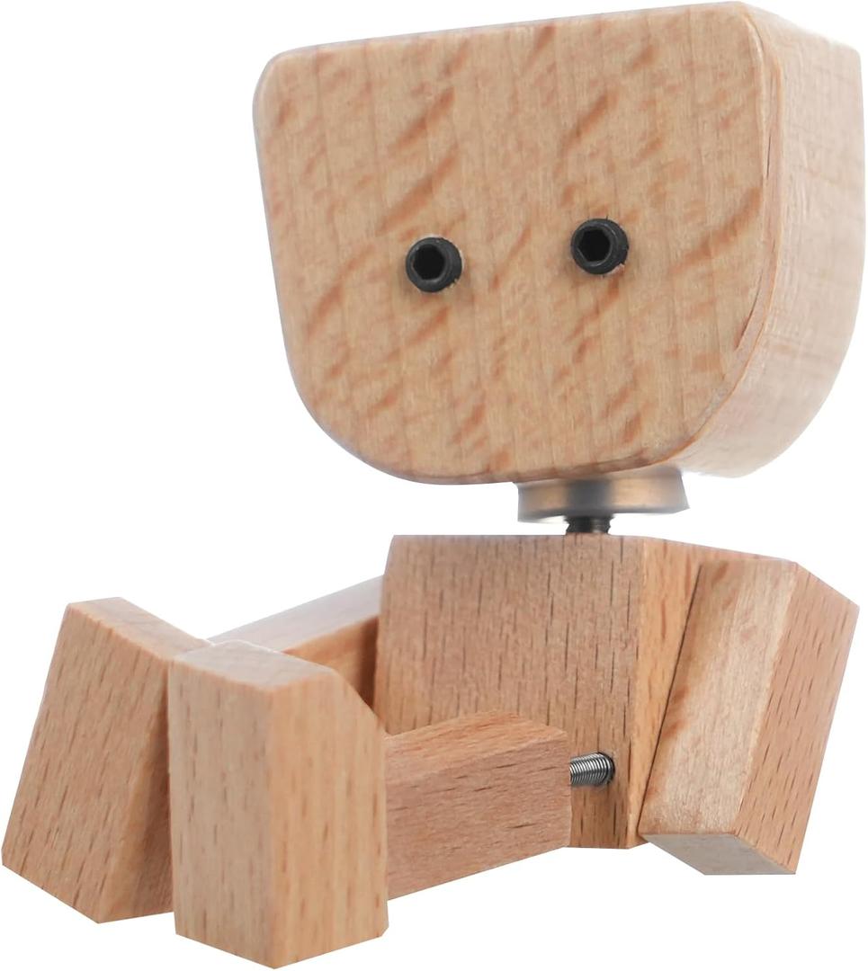 Whimsical Shaking Figurine, Wooden Man with Swappable Face Plates, Fun Kinetic Desk Decor for Office & Home, Engaging Gift for Coworkers & Friends
