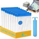 8 Pack Large Travel Vacuum Storage Bags, Portable Vacuum Seal Bags for Clothing Travel with Pump, Space Saver Bag for Luggage Suitcases Clothes Bedding Seasonal Storage