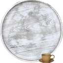 Gurfuy Extra Large Round Ottoman Table Tray Round-24 - Rustic Wooden Serving Tray for Farmhouse Decorative Oversized Coffee Table Trays Living Room Kitchen Counter Breakfast Whitewash