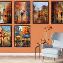 DIYGEMDOT 6 Pack DIY Paint by Numbers Kit for Adults & Beginners, A Walk in The Rain Easy Paint by Number Kits, 9.8 X 13.8 inches for Home Decor (Z002)