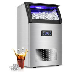 Commercial Ice Maker Machine 150LBS/24H with 50LBS Storage Bin, Stainless Steel Undercounter/Freestanding Ice Maker Machine for Home Bar Outdoor, 55PCS Ice Cubes Ice Machine, Self Cleaning