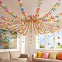 Maitys 500 Sheets Paper Chain Strips and Mirror Star Garland 13 Feet Paper Crafts Banner with Double Sided Tape for Crafting Birthday Wedding Festival Theme Party Decor (Candy,0.79 x 8.27 Inches)