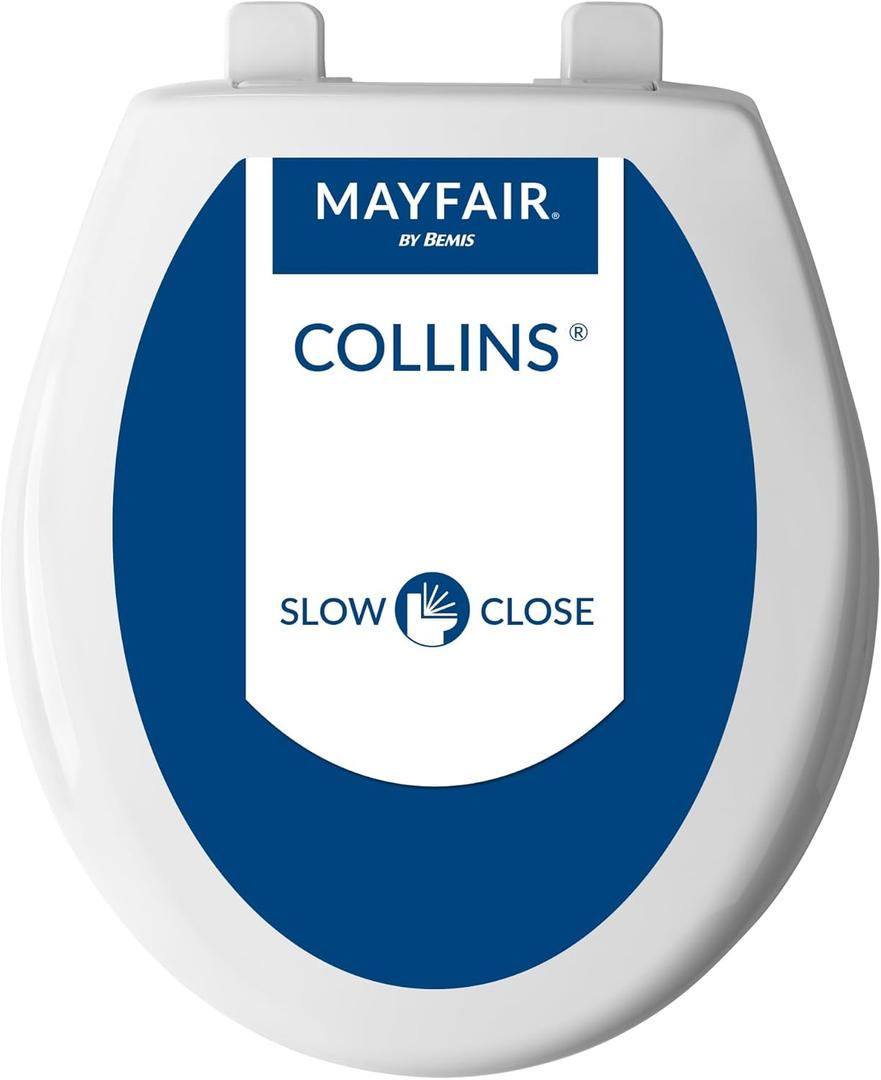 Mayfair Collins Slow Close Toilet Seat, Durable Plastic Seat with Extra Stability Bumpers and Secure Hinges, Made in USA, Round, White