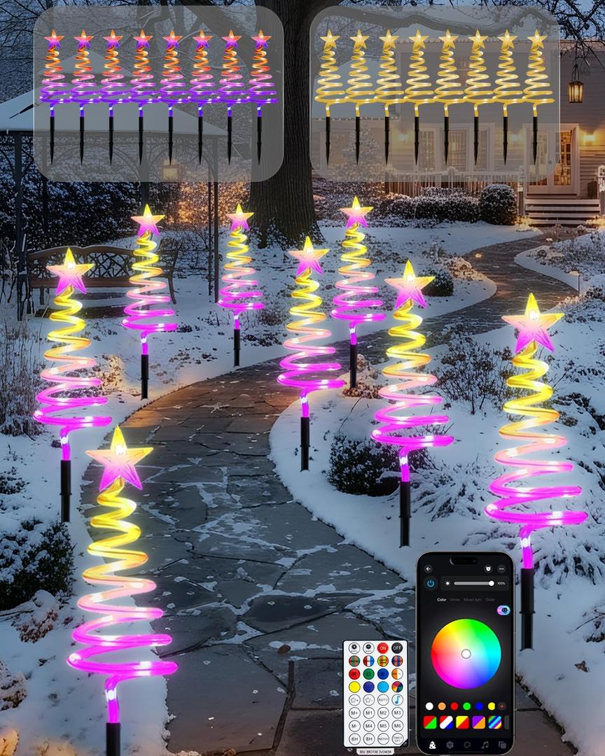 Smart Spiral Christmas Pathway Lights, 16 Mil Color, Timer, App Control, Music Sync, 82 Modes, Christmas Yard Decorations Outdoor, 8 Pack