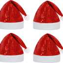 CCINEE 4 Pcs Santa Hats for Adults, Red Sequin Christmas & Xmas Hats for Home Decoration & Party Costume Supplies