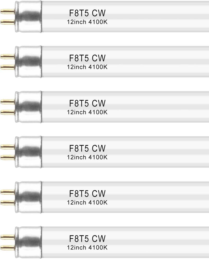 PACETAP F8T5 CW 4100k Fluorescent Bulbs 6 Pack, T5 12 inch 8 Watts Linear Under Cabinet Light Bulb Cool White, G5 Mini Bi Pins Base Replacement Tube for Under Cabinet Light, RV, Closet