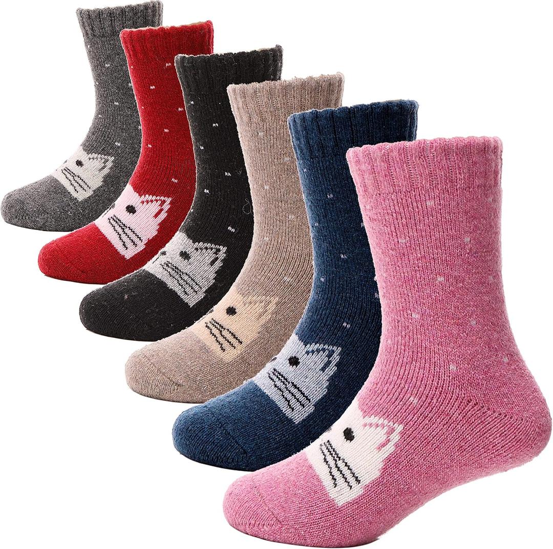 ANTSANG Kids Merino Wool Hiking Socks for Toddlers Boys Girls Warm Thick Thermal Crew Boot Heavy Cozy Gift Socks 6 Pairs (4-7 Years)