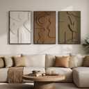 Large Framed 3D Textured Abstract Wall Art for Living Room, 3 Piece Modern Geometric Pictures Wall Decor, Neutral Minimalist White Brown Paintings for Bedroom Dining Room Hallway Office, 24x36 In, 24"w X 36"h X 3pcs