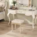Yusong Vanity Stool Upholstered Bench Seat for Makeup Room, Vintage Small Bedroom Bench Dining Bench with Tufted Fabric for Living Room, Piano Stool with Rustic Wood, Easy Assemble,Beige, 17''*13''*18.6''