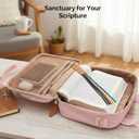 Bible Tote Bag with Ribbon Bookmark for Women & Men, Durable Leather Bible Cover w/Shoulder Strap and Handle, Large Capacity Multi-Pocket Bible Case, Elegant Gift for Church & Travel (A01-pink)