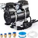 Vacuum Pump 50 L/Min with Switch, Oilless Lab Pump with Vacuum Meter, Aluminum Silencer and 4 Connectors, for Laboratory Electronics Industry