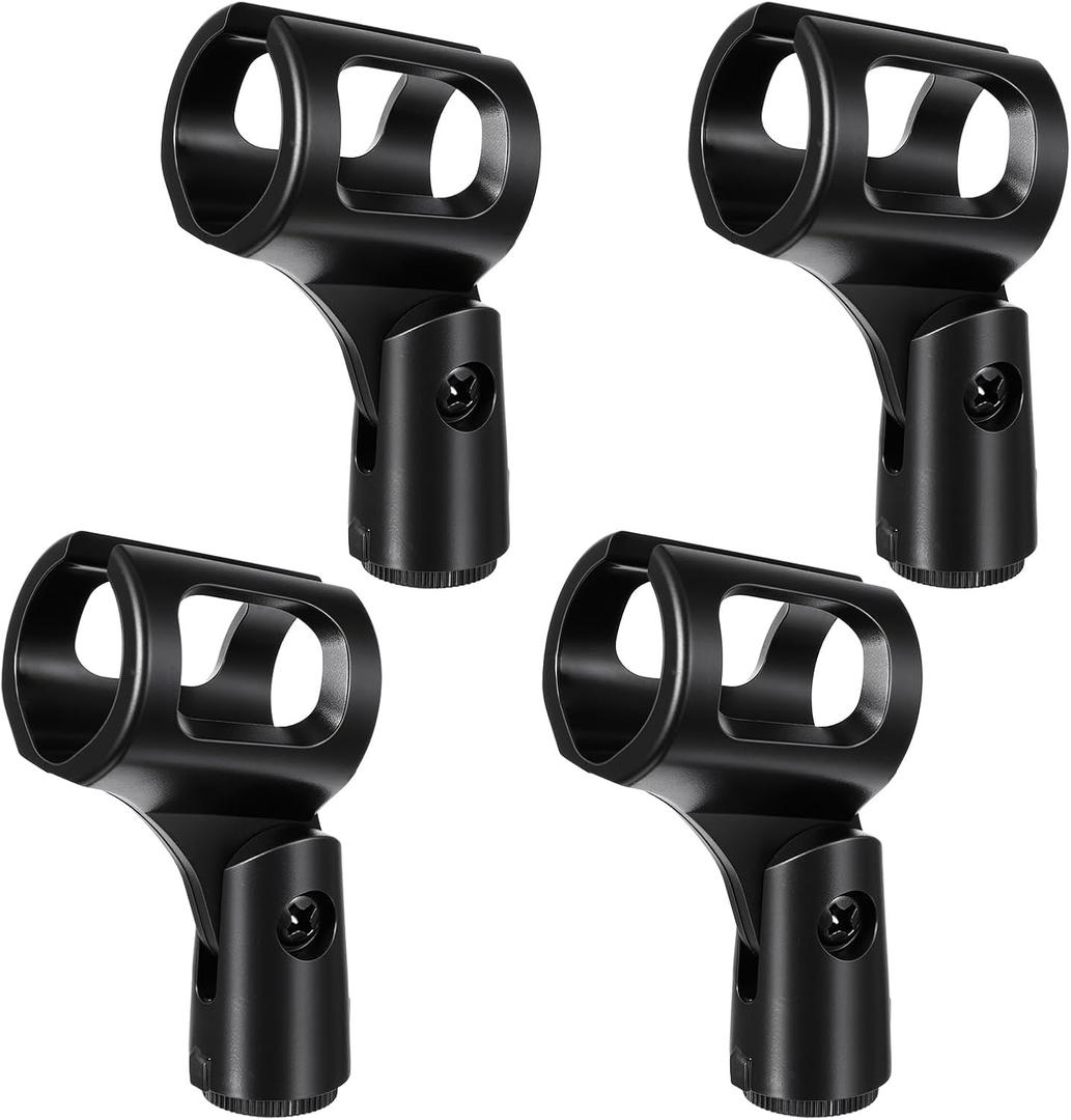 4 PCS Microphone Clips, Wireless Mic Holder Clip for Stand, Adjustable Angle Flexible Handheld Mic Holders Clamp for Stage Studio Recording (Black)