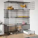 Oneluck Large Cat Cage with Litter Box, 4-Tier DIY Enclosures Detachable Metal Wire Kennel Indoor Crate Large Exercise Place Ideal for 1-2 Cats (41.3" L x 17.8" W x 55.1" H)