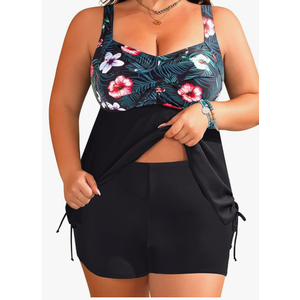 Aqua Eve Women Plus Size Tankini Swimsuit Two Piece Flowy Swimdress Bathing Suits with Shorts 28W