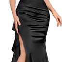 Miusol Women's Sexy Ruffle Split Style Satin Evening Formal Party Maxi Dress (Large, Black)